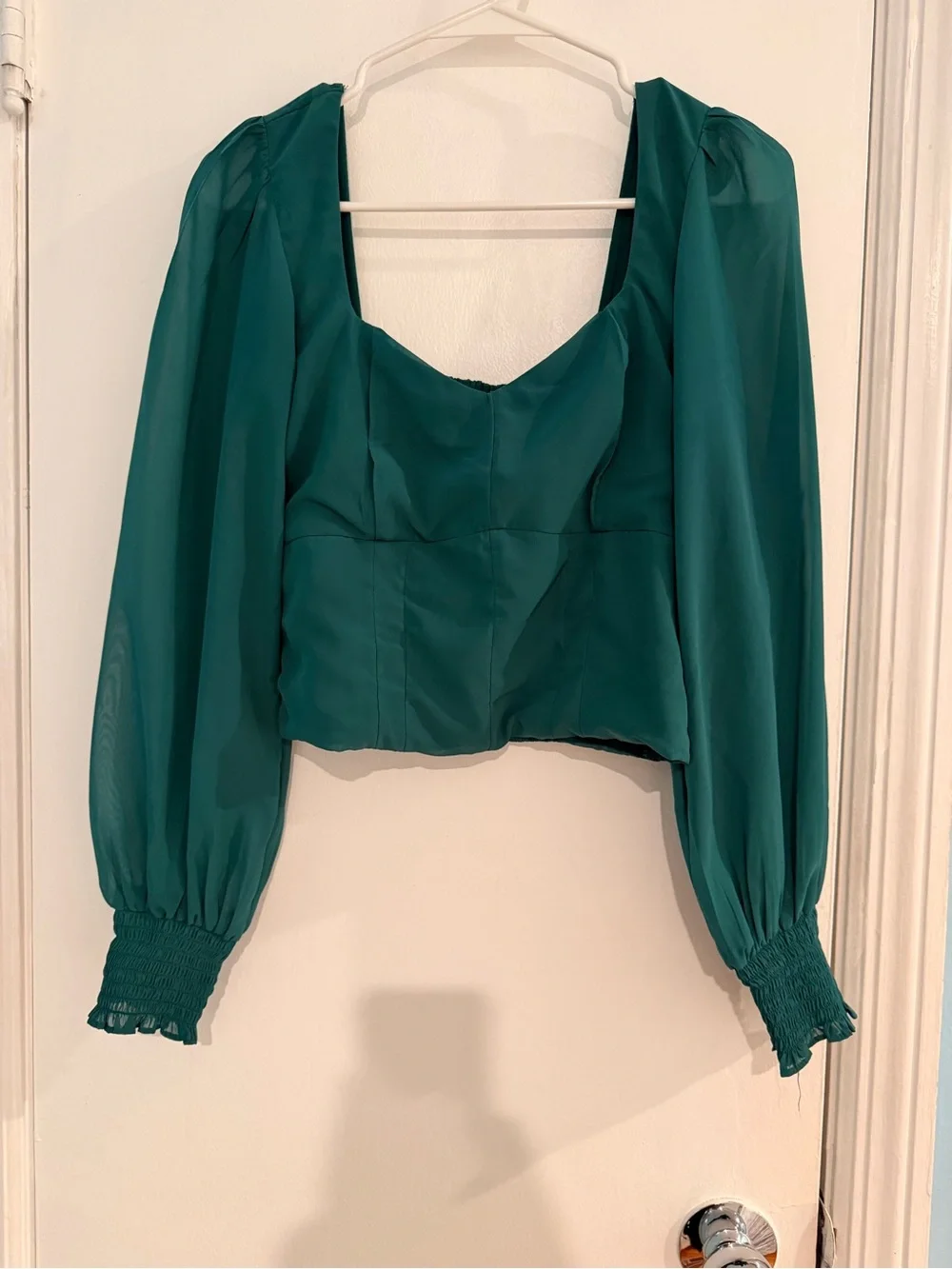 Abercrombie & Fitch Teal Square Neck Long Sleeve Blouse